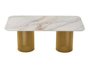 Стол прямоугольный ASKAR-200 200х110 золото/Beldia Bianco Gloss Premium Cer - фото 2