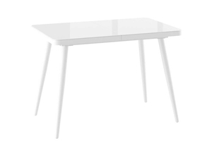 Стол прямоугольный закругленный БОРГ-110  110+32*70 белый/стекло белое, вкладка стекло