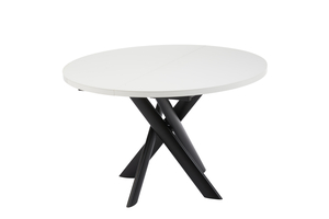 Стол круглый РОНАЛДО-120  120+40*120 черный/стекло белый МАТТЕЛЮКС, вкладка стекло
