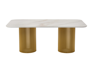 Стол прямоугольный АСКАР-200 200х110 золото/Бельдия Белый Глянец Премиум Кер