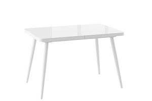 Стол прямоугольный закругленный БОРГ-120  120+40*80 белый/стекло белое оптивайт, вкладка стекло