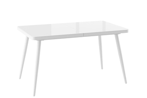 Стол прямоугольный закругленный БОРГ-140  140+40*85 белый/стекло белое оптивайт, вкладка стекло