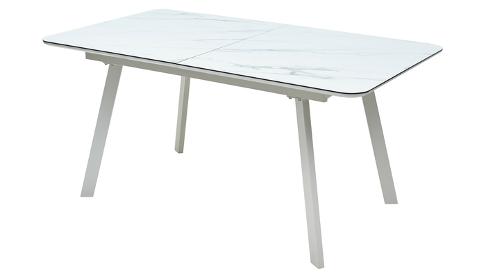 Стол прямоугольный ARUBA 140+40*80 белый/стекло глазурованное белый мрамор