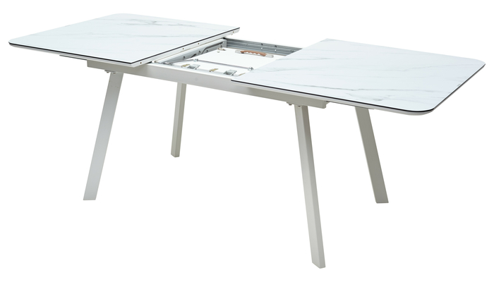 Стол прямоугольный ARUBA 140+40*80 белый/стекло глазурованное белый мрамор - фото 3