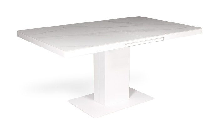 Стол прямоугольный ANTON-140WH 140+40*80 матовый белый/керамика мрамор, вкладка автомат