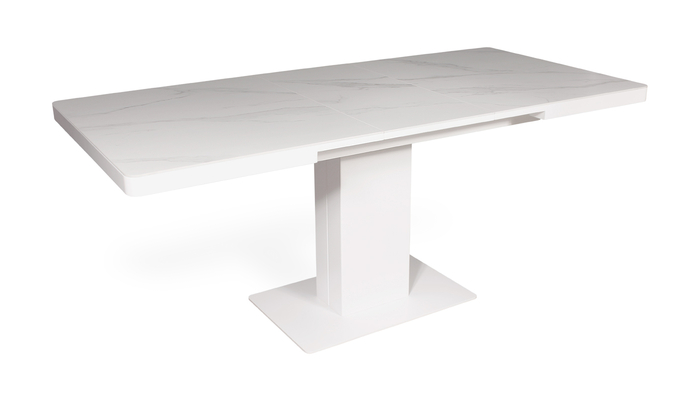 Стол прямоугольный ANTON-140WH 140+40*80 матовый белый/керамика мрамор, вкладка автомат - фото 3