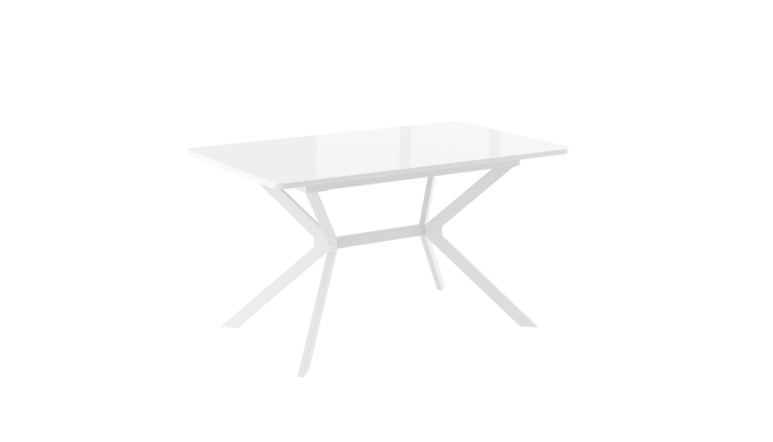 Стол прямоугольный CRYSTAL-140 140+40*85 белый/стекло белое оптивайт, вкладка стекло