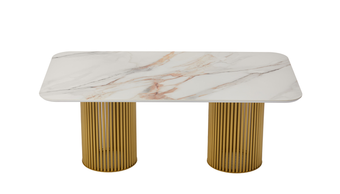 Стол прямоугольный ASKAR-200 200х110 золото/Beldia Bianco Gloss Premium Cer - фото 2
