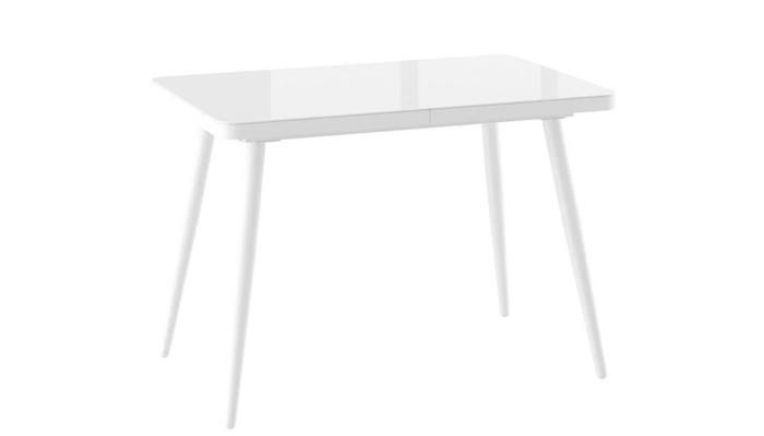 Стол прямоугольный закругленный БОРГ-110  110+32*70 белый/стекло белое, вкладка стекло
