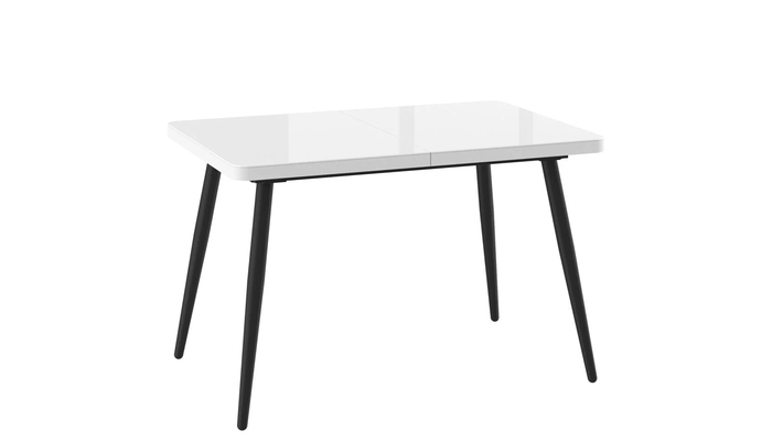 Стол прямоугольный BORG RADIAL-120  120+40*80 черный/стекло белое оптивайт, вкладка стекло