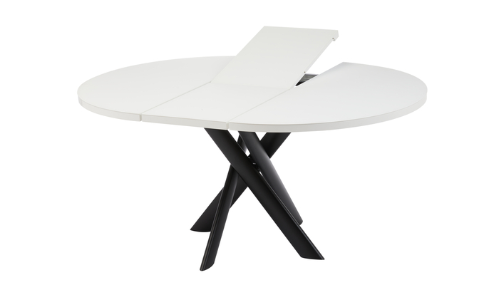 Стол круглый РОНАЛДО-120  120+40*120 черный/стекло белый МАТТЕЛЮКС, вкладка стекло - фото 2