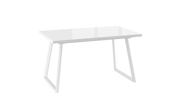 Стол прямоугольный ЛОФТ-140 140+40*85 белый/стекло белое оптивайт, вкладка стекло