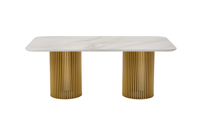 Стол прямоугольный АСКАР-200 200х110 золото/Бельдия Белый Глянец Премиум Кер