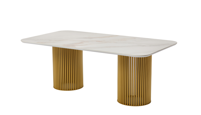 Стол прямоугольный АСКАР-200 200х110 золото/Бельдия Белый Глянец Премиум Кер - фото 3