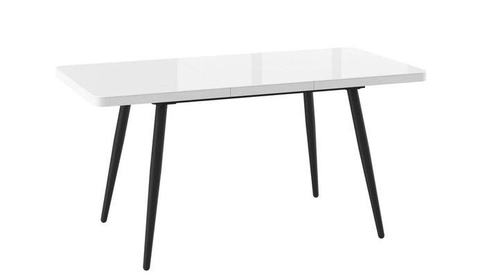 Стол прямоугольный закругленный БОРГ-120  120+40*80 черный/стекло белое оптивайт, вкладка стекло - фото 2