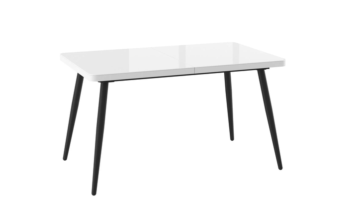 Стол прямоугольный закругленный БОРГ-140  140+40*85 черный/стекло белое оптивайт, вкладка стекло
