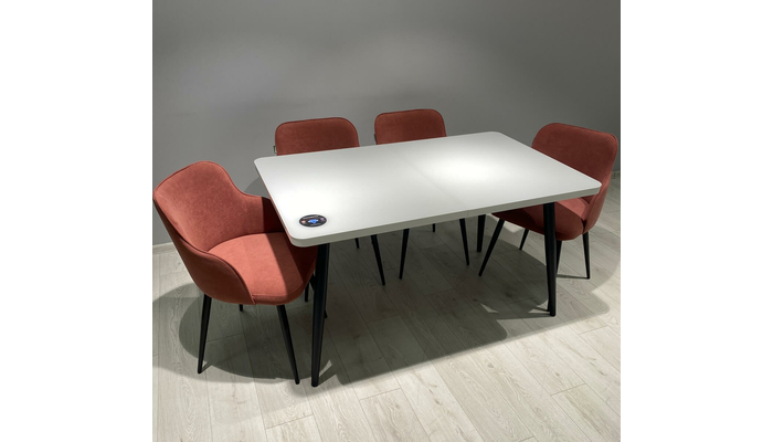 Стол прямоугольный закругленный БОРГ-140  140+40*85 черный/стекло белое оптивайт, вкладка стекло - фото 4