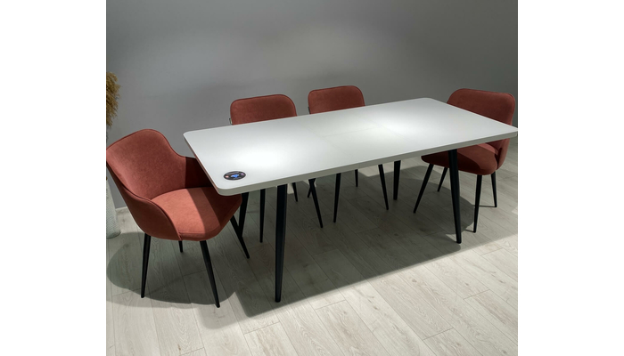 Стол прямоугольный закругленный БОРГ-140  140+40*85 черный/стекло белое оптивайт, вкладка стекло - фото 3