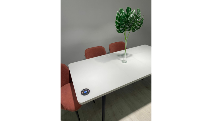 Стол прямоугольный закругленный БОРГ-140  140+40*85 черный/стекло белое оптивайт, вкладка стекло - фото 2